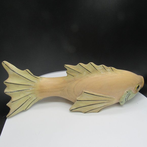 WOODEN FISH, HAND CARVED.  APPROX. 14 X 5 INCHES. - Picture 5 of 10